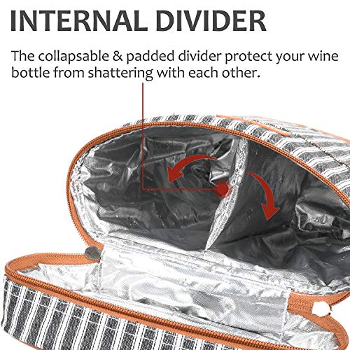 Tirrinia 2 Bottle Wine Gift Tote Carrier - Leakproof & Insulated Padded Versatile Wine Cooler Bag for Travel, BYOB Restaurant, Wine Tasting, Party, Dinner,Gift for Wine Lovers, Black Stripe - Image 3