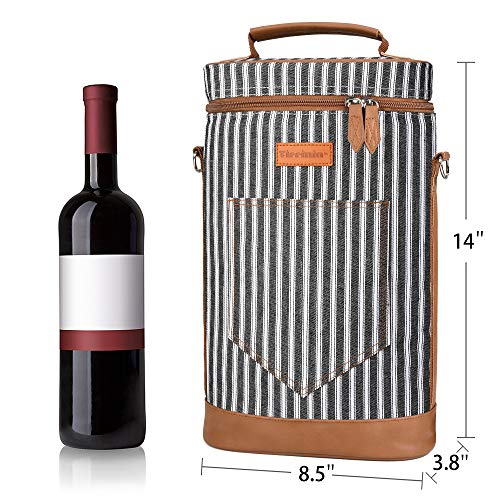 Tirrinia 2 Bottle Wine Gift Tote Carrier - Leakproof & Insulated Padded Versatile Wine Cooler Bag for Travel, BYOB Restaurant, Wine Tasting, Party, Dinner,Gift for Wine Lovers, Black Stripe - Image 4