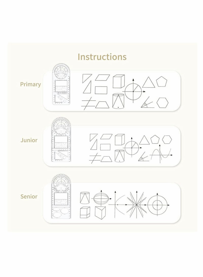 3Pcs Multifunctional Geometric Ruler, Mathematics Drawing Ruler, Geometric Drawing Template Measuring Draft Rulers for Student School Office - Image 5