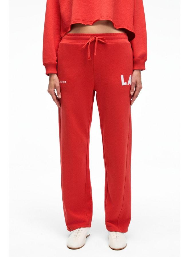 GRIMELANGE AVENZA Women's Embroidered Detail Side Pocket Regular Wide-Leg Red Sweatpants. - Image 3