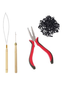 Hair Extension Tool Kit Bead Device Tool Silicone Lined Links Beads Curved Hair Plier for Tinsel and Feather Hair Extensions or Removal Black