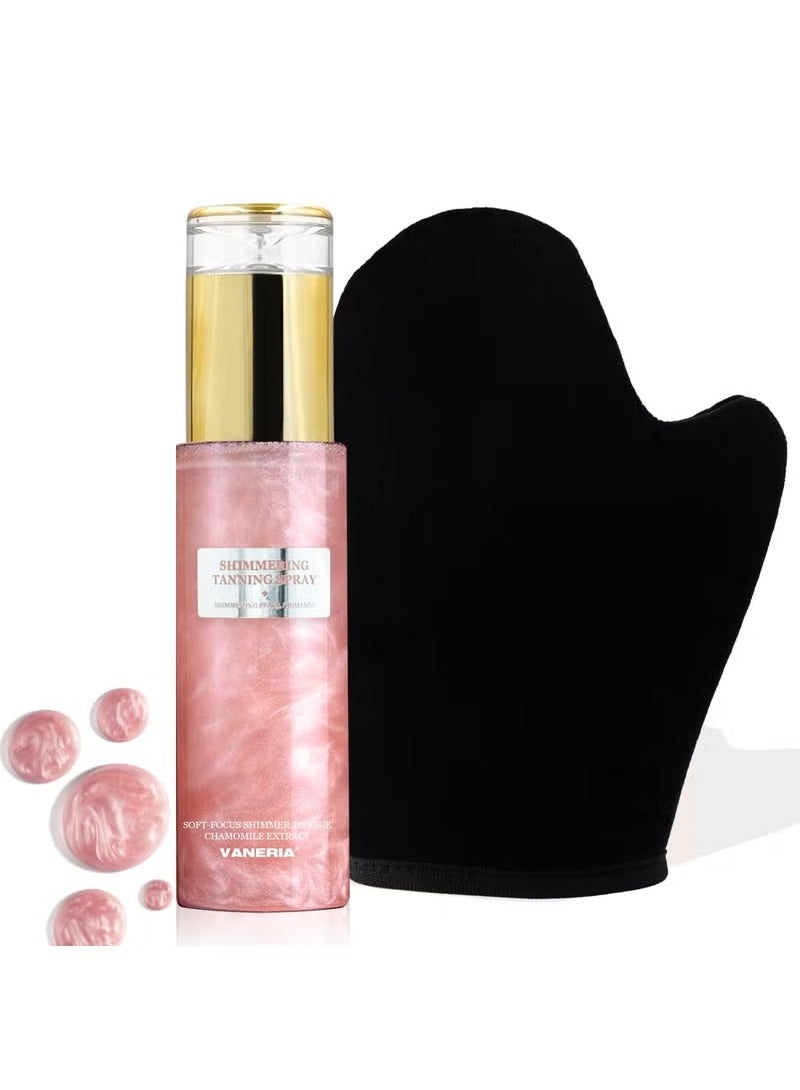 VANERIA Shimmering Self Tanner Spray Instant Tan with Mica StreakFree Hydrating 80ml 27 FlOz Sakura Color without Mitt - Image 2