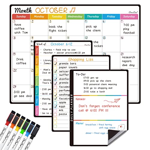 Clever Clean Magnetic Dry Erase Monthly Calendar Set - 14.5"x11" Monthly Calendar, 6.5"x8.5" Weekly, Daily, List Boards for Fridge - 6 Extra Fine Point Markers Included - Shipped Flat - Image 1