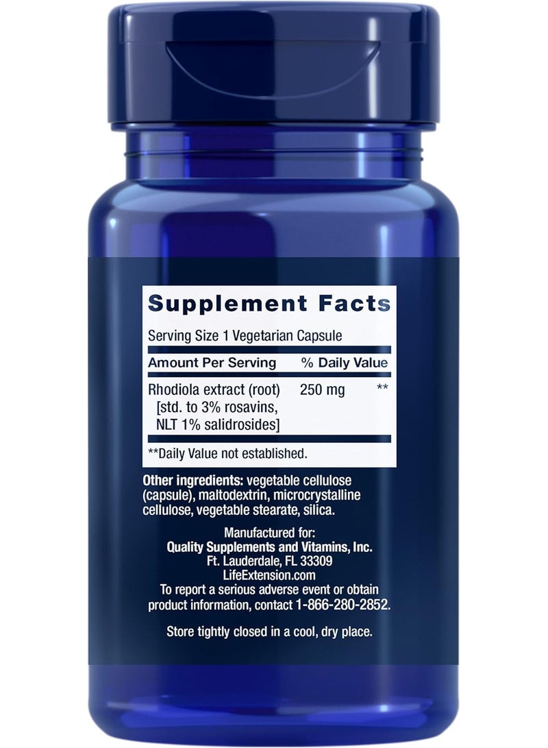 Life Extension Rhodiola Extract 250 mg – Gluten-Free, Non-GMO, Vegetarian – 60 Capsules - Image 2