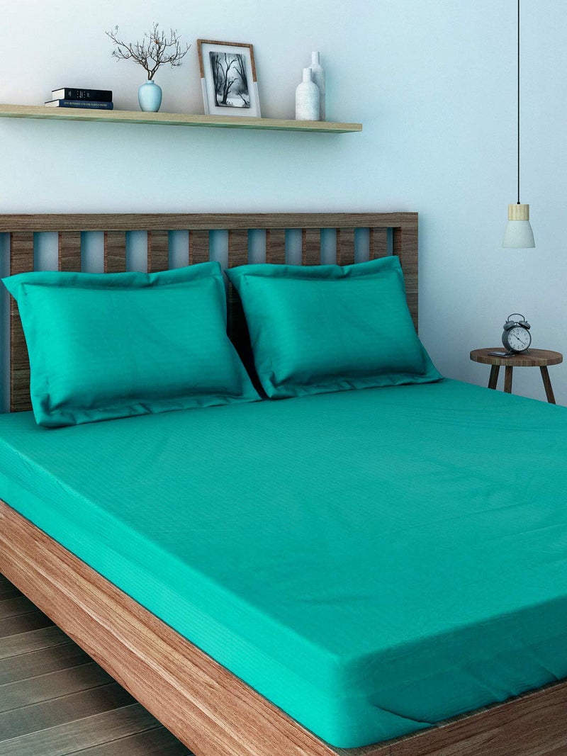 Swayam Sonata Collection Cotton Single Bedsheet with 1 Pillow Cover -Sea Green - Image 1