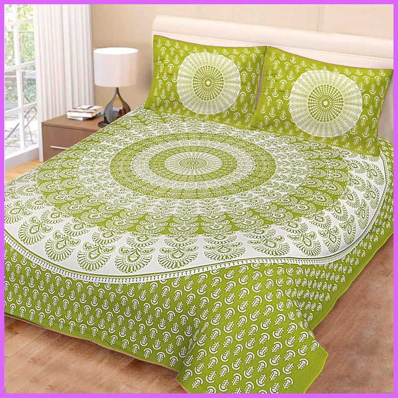 Cotton Bedsheets for Double Bed King Size 100 Cotton Bedsheets Double Bed bedsheet Combo of 1 Bedsheet and 2 Pillow Cover Multi 160 - Image 1