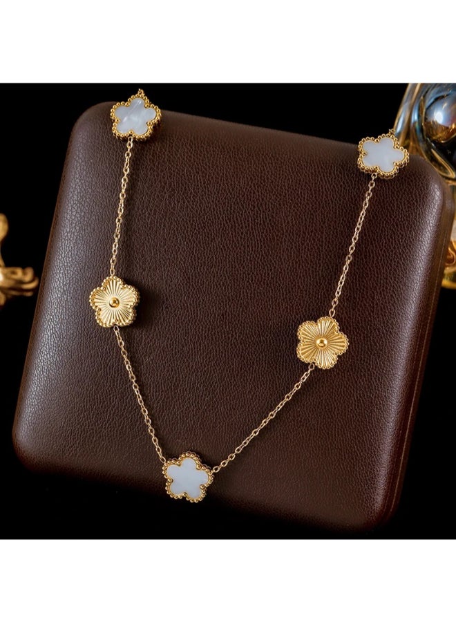 The Black Pearl Accessories Golden White Stainless Steel Flowers Pendant Necklace - Image 2