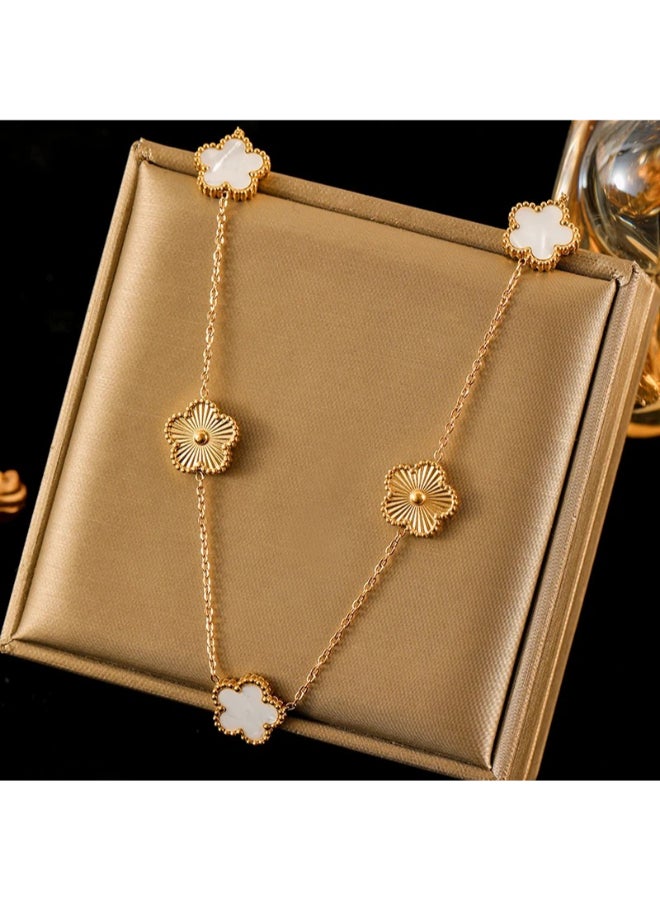 The Black Pearl Accessories Golden White Stainless Steel Flowers Pendant Necklace - Image 1