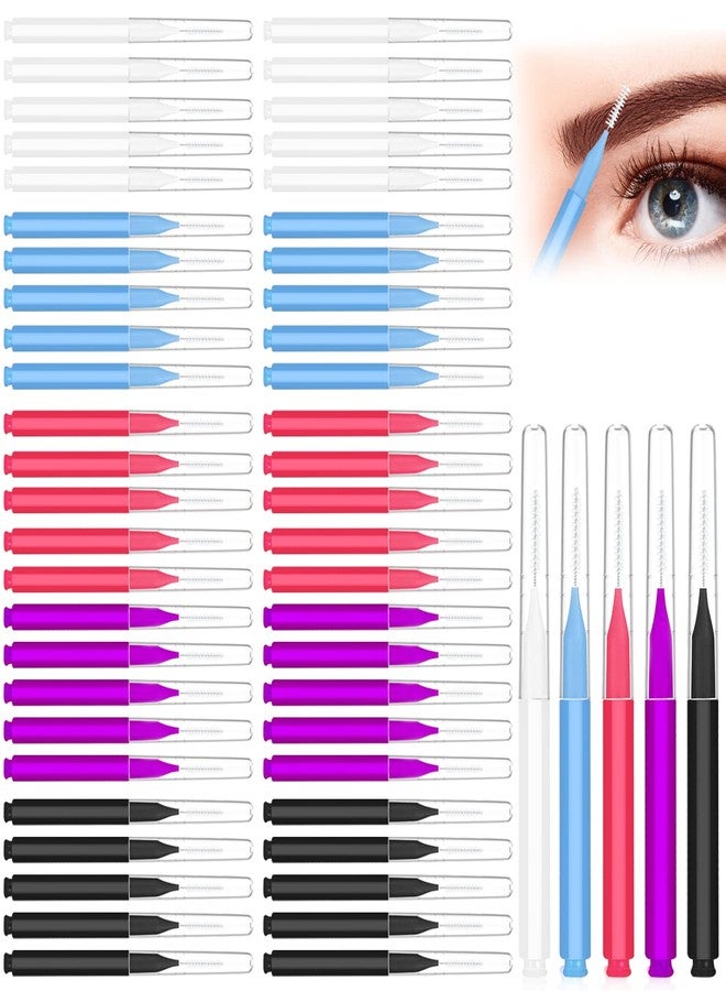 CANIPHA 50Pcs Micro Eyebrow Brush, Multifunctional Eyelash Comb Brush with Cap, Portable Brow Lamination Brush Lash Eyebrow Brush for Eyebrows, Brow Brushes for Eyebrows Eyelash Extensions Tool, 5 Colors - Image 1