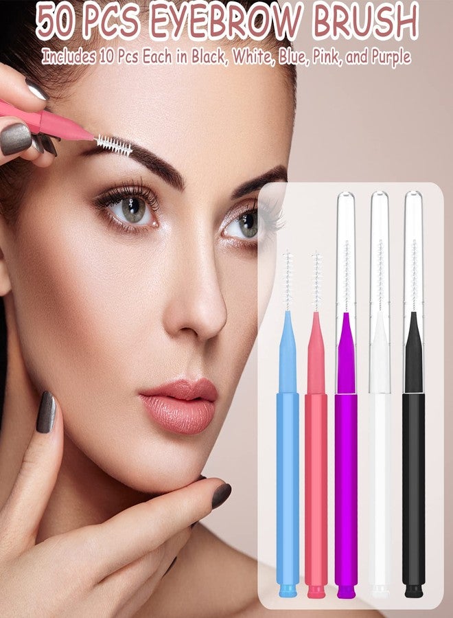 CANIPHA 50Pcs Micro Eyebrow Brush, Multifunctional Eyelash Comb Brush with Cap, Portable Brow Lamination Brush Lash Eyebrow Brush for Eyebrows, Brow Brushes for Eyebrows Eyelash Extensions Tool, 5 Colors - Image 2