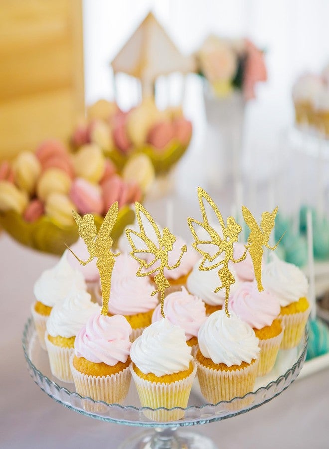Dyale Fairy Cupcake Toppers and Cake Decorations,32pcs Gold Glitter Magic Fairy Party Supplies for Birthday, Bridal & Baby Showers, Reusable Cupcake Toppers for DIY Cakes and Desserts (32) - Image 3