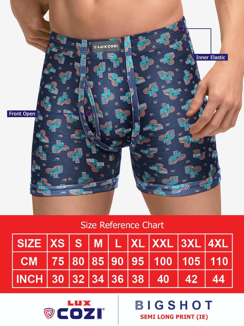 Lux Cozi Men's Pack of 4 Assorted Inner Elestic Long Printed Trunk (Size : 95cm) - Image 3
