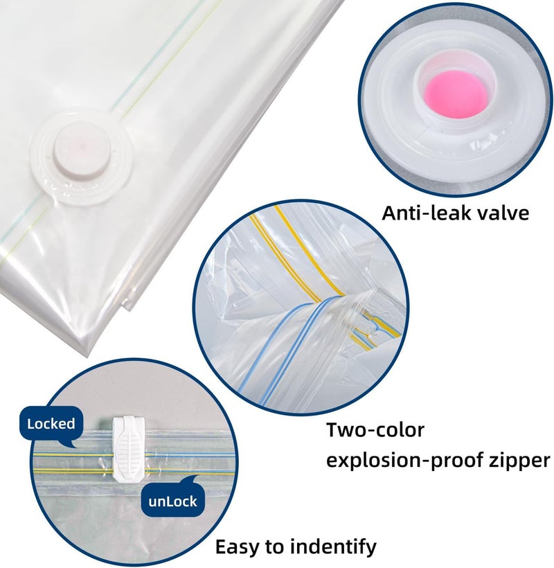 Qlect Polypropylene Reusable Ziplock Vacuum Storage Space Saver Bags For Clothes With Travel Hand Pump-Pack Of 5,White - Image 5