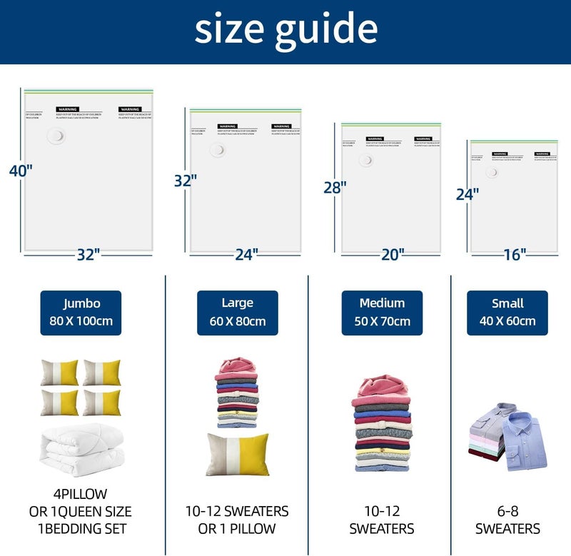 Qlect Polypropylene Reusable Ziplock Vacuum Storage Space Saver Bags For Clothes With Travel Hand Pump-Pack Of 5,White - Image 2