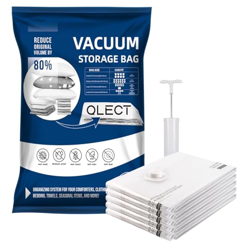 Qlect Polypropylene Reusable Ziplock Vacuum Storage Space Saver Bags For Clothes With Travel Hand Pump-Pack Of 5,White - Image 1