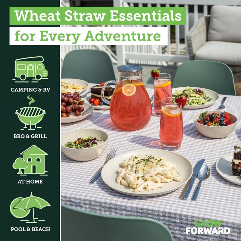 Grow Forward 16-piece Premium Wheat Straw Dinnerware Sets for 4 - Unbreakable Dishwasher & Microwave Safe Plastic Plates and Bowls Sets - Patio, Outdoors, RV, Camping Dishes - Sahara - Image 2