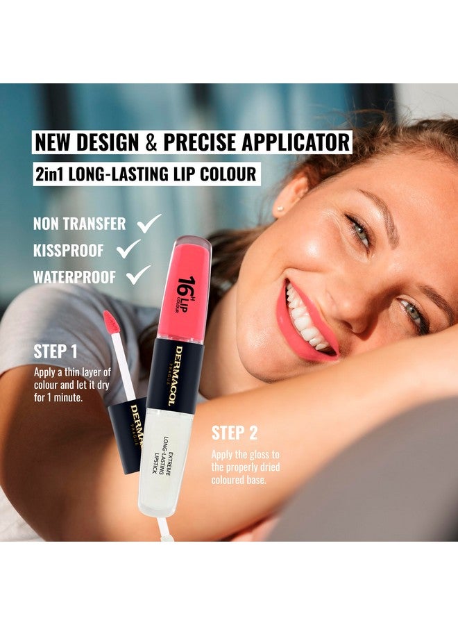 ديرماكول لون شفاه جديد يدوم 16 ساعة، صبغة شفاه لامعة عالية الصبغة، ملمع شفاه مزدوج المرحلة، منتجات مكياج شفاه مقاومة للتقبيل بلمسة نهائية غير لامعة ولامعة، رقم 26، هيرويك شيك - Image 2