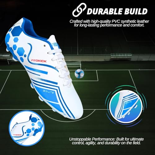 Prokick Brute Football Studs for Men/Sports and Soccer/Comfortable and Lightweight PVC Synthetic Leather Upper TPU Sole and Superior Grip Soccer Stud Shoes Men's Football Shoe, White/Blue - Image 3