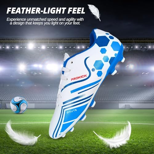 Prokick Brute Football Studs for Men/Sports and Soccer/Comfortable and Lightweight PVC Synthetic Leather Upper TPU Sole and Superior Grip Soccer Stud Shoes Men's Football Shoe, White/Blue - Image 2