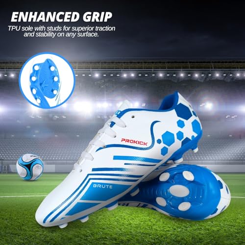Prokick Brute Football Studs for Men/Sports and Soccer/Comfortable and Lightweight PVC Synthetic Leather Upper TPU Sole and Superior Grip Soccer Stud Shoes Men's Football Shoe, White/Blue - Image 4