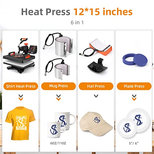 CuisinAid 6 in 1 Heat Press Machine Professional Sublimation Machine 12" X 15", Swing Away Printing Heat Transfer Machine, Versatile Heat Press for T-Shirts, Mugs, Plates, Tumbler, Shoes - Image 2