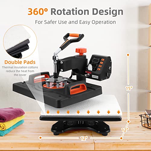 CuisinAid 6 in 1 Heat Press Machine Professional Sublimation Machine 12" X 15", Swing Away Printing Heat Transfer Machine, Versatile Heat Press for T-Shirts, Mugs, Plates, Tumbler, Shoes - Image 3