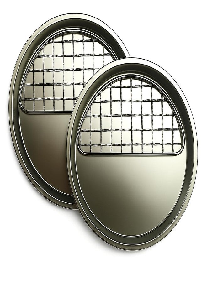 SHREESAMP Stainless Steel Oil Free Grill Plate Set of 2 with Drip Tray and Mesh Rack Multipurpose Frying Baking Roasting Tray for Oven Air Fryer Tandoor BBQ Healthy Cooking Plate Kitchen Party Use - Image 1