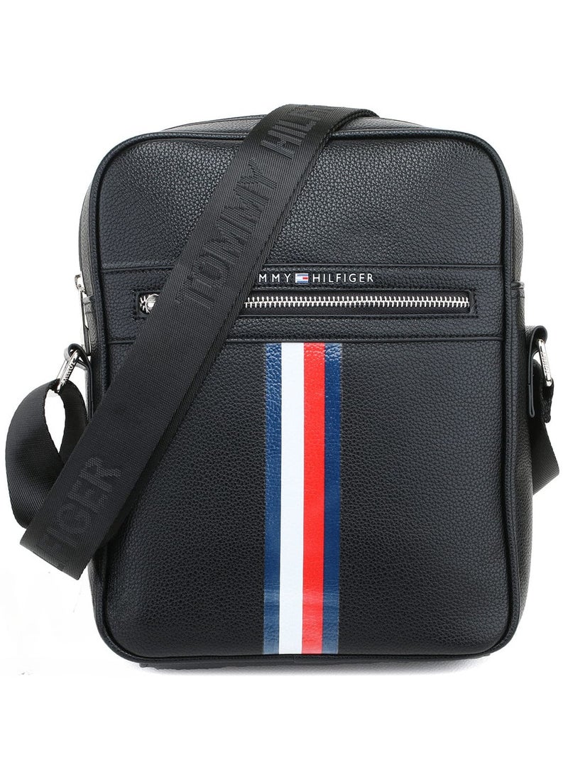 Tommy Hilfiger Plus Black Leather Tommy Hilfiger Flag Crossbody Messenger Mens Bag  - Image 1
