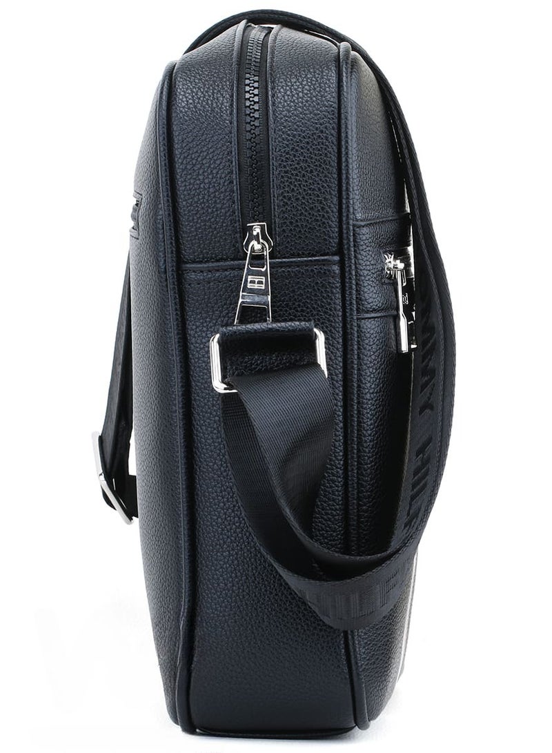 Tommy Hilfiger Plus Black Leather Tommy Hilfiger Flag Crossbody Messenger Mens Bag  - Image 3