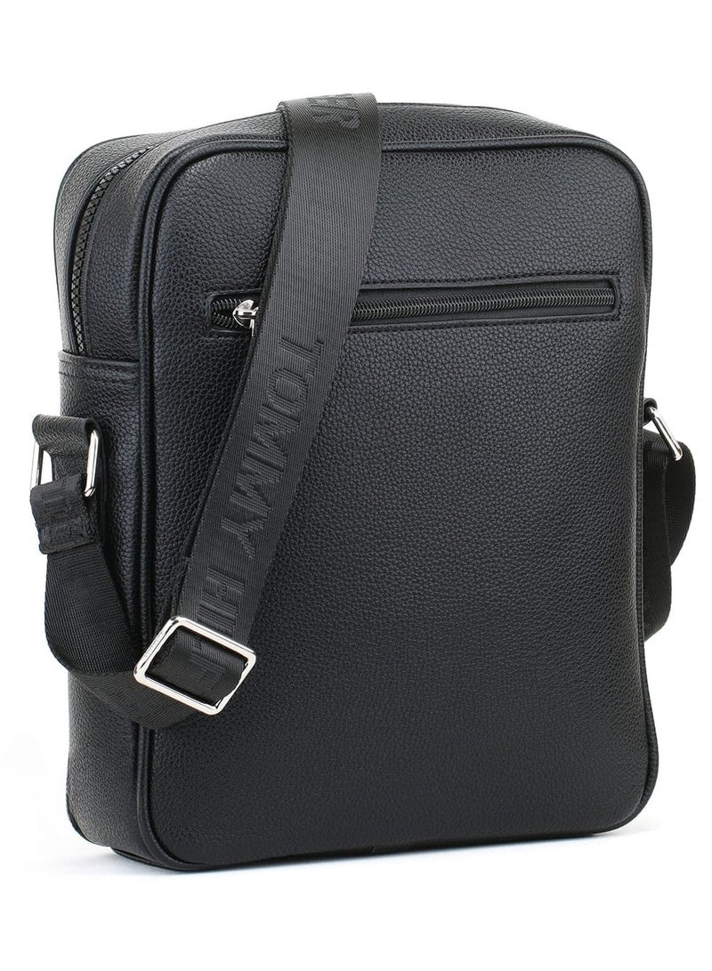 Tommy Hilfiger Plus Black Leather Tommy Hilfiger Flag Crossbody Messenger Mens Bag  - Image 4