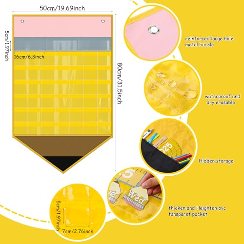 Feifeiya Pencil Calendar Pocket Chart with 82 Activity Cards Classroom Learning Circle Time Calendar Teacher Daily Schedule Pocket Chart for Classroom Homeschool Preschool Office Supplies - Image 2
