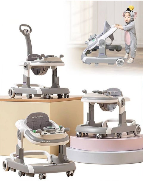 3 in 1 Baby Walker With Parent Push Handle, Children Walkers with Wheels, Adjustable Height & Speed Multifunction and Big Comfortable Seat Cushion, Detachable Trampoline Mat for Infants Boys Girls