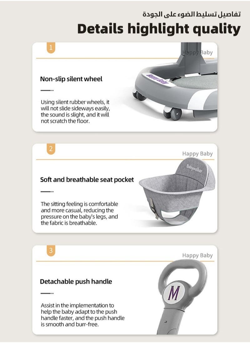 XiuWoo - 3 in 1 Baby Walker With Parent Push Handle, Children Walkers with Wheels, Adjustable Height & Speed Multifunction and Big Comfortable Seat Cushion, Detachable Trampoline Mat for Infants Boys Girls - Image 1