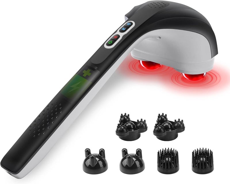 Snailax Cordless Handheld Back Massager with Heat Deep Tissue Percussion Massager 3 Sets of Dual Pivoting HeadsRechargeable Hand Held Massager for NeckBack ShoulderCalfLegs - Image 1