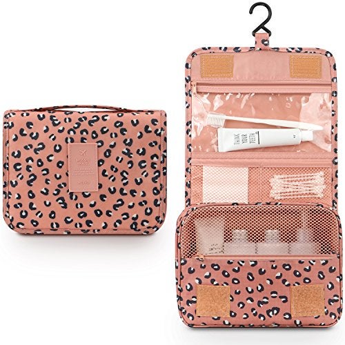 Mossio Hanging Toiletry Bag - Large Cosmetic Makeup Travel Organizer for Men & Women with Sturdy Hook (Pink Leopard) - Image 2