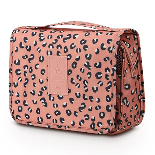 Mossio Hanging Toiletry Bag - Large Cosmetic Makeup Travel Organizer for Men & Women with Sturdy Hook (Pink Leopard) - Image 1