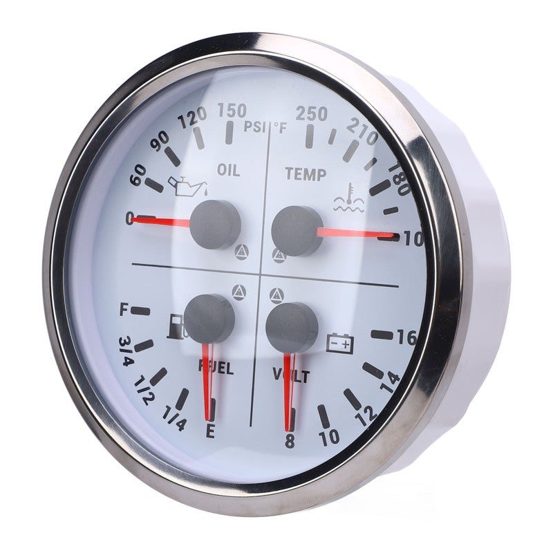 4 In 1 Multifunction Gauge White Dial Silver Bezel Compact Space Saving Design Multifunction Gauge - Wide Accurate Indicating Range 4 In 1 Gauge for Motorhomes Yachts Trucks - Image 4