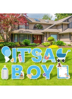 Elcoho 11 Pieces It’S A Boy Blue Yard Signs With Stakes Includes Letters, Ballon, Baby Bottle, Baby Pacifier Sign For Outdoor Decoration, Gender Reveal Baby Shower, Party Decoration  - Image 1