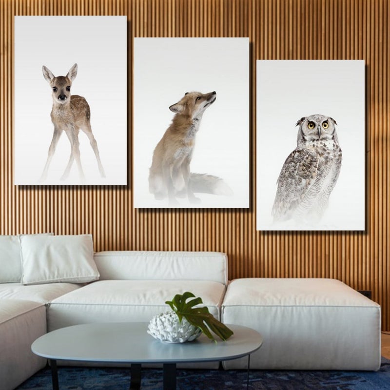 Marktna Three modern canvas paintings with an animal design and a hollow frame, measuring (90×40), three pieces - Image 1
