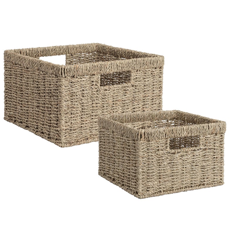 StorageWorks Wicker Storage Baskets Large and Small Baskets Handwoven Seagrass Basket for Organizing Decorative Wicker Baskets with Builtin Handles Set of 2