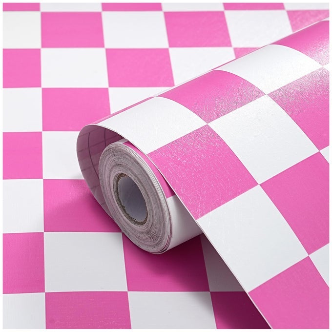 MODERN PEEL AND STICK WALLPAPER PINK AND WHITE MOSAIC CHECKERED CONTACT PAPER 177X788 SELF ADHESIVE LATTICE WALLPAPER REMOVABLE DECORATIVE WALLPAPERS FOR BEDROOM COUNTERTOPS CABINET VINYL ROLL