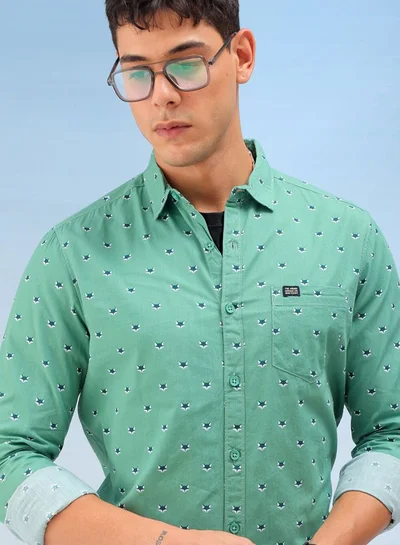 The Indian Garage Co Men Regular Fit Printed Full Sleeves Cutaway Collar Casual Shirt