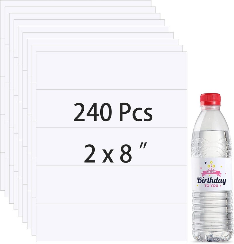 klarako Printable Water Bottle Labels for Laser, Waterproof Blank Bottle Stickers Adhesive Personalized Bottle Label Wraparound Rectangle Bottle Label Sticker(240 Pieces) - Image 1