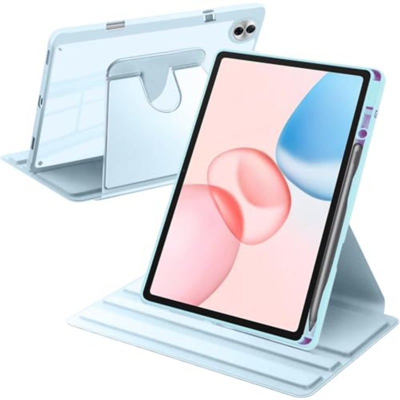 Rotating Case for Honor Pad 10 12.1 Inch Sky Blue with Pencil Holder, 360° Rotation Stand Shockproof Clear Back Cover, Auto Wake/Sleep - Image 1
