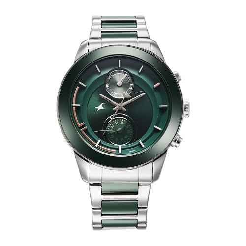 Fastrack Analog Men Green Green Oceanyx-Ceramic Quartz Round Dial Watch,Solid Strap Material,Band-3304KD04 - Image 1
