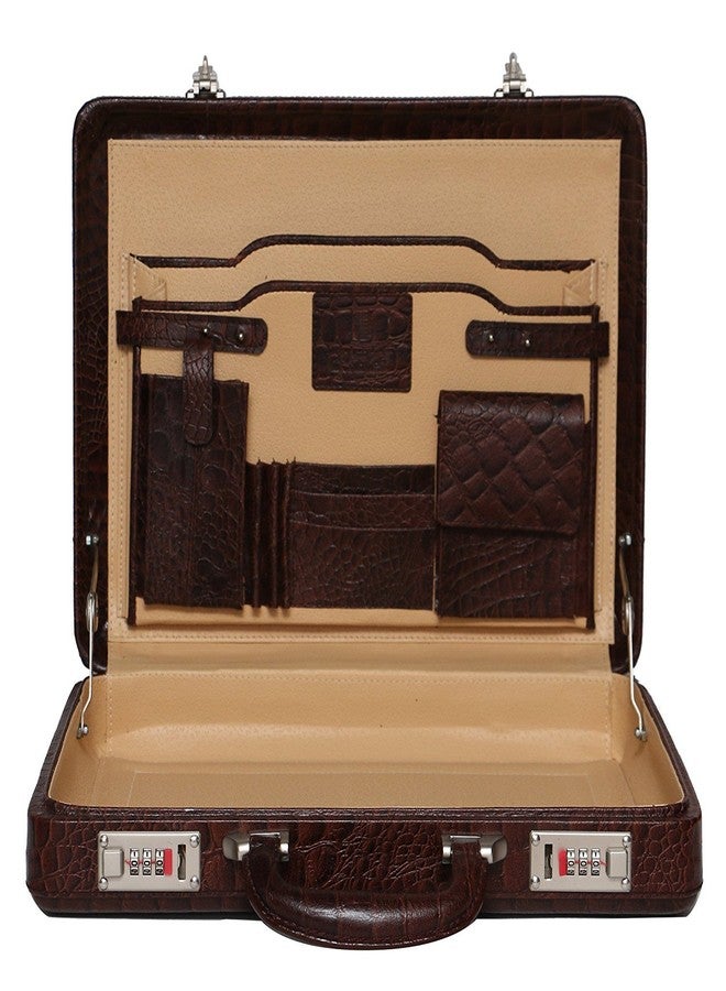 ACEKING LEATHER BRIEFCASE FOR MEN OFFICE USE SUITACASE BAG WITH INNER MESH POCKETS COLOR (CROC BROWN) - Image 4