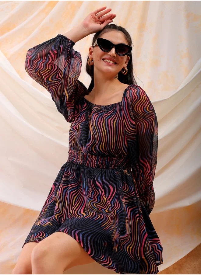 مرفوعة Women Fit and Flared Casual Futuristic Mini Dress