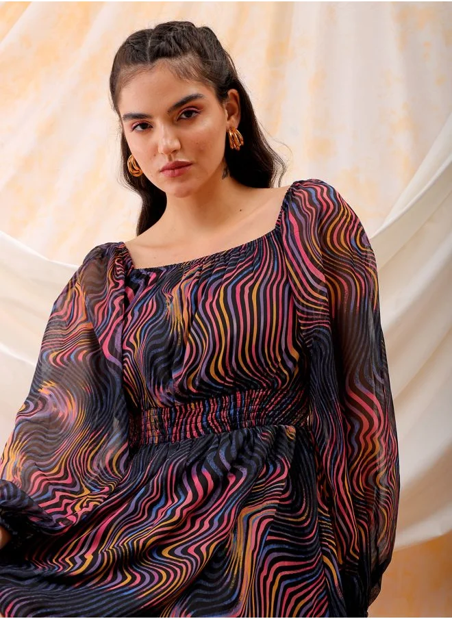 مرفوعة Women Fit and Flared Casual Futuristic Mini Dress