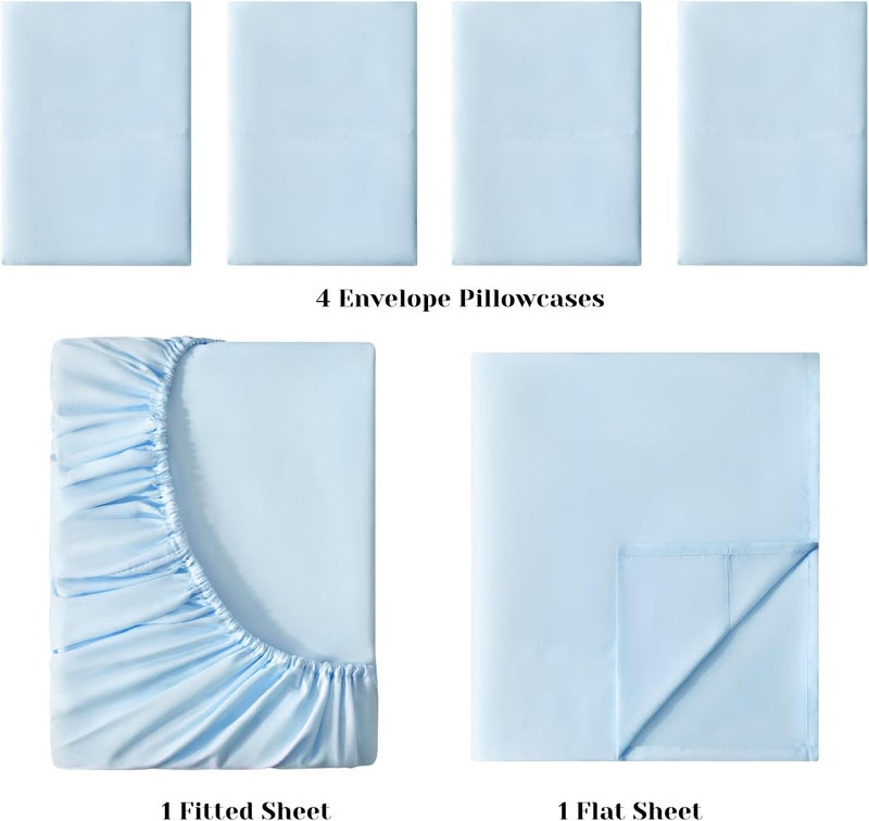 BYSURE Hotel Luxury Bed Sheets Set 6 Piece(Queen, Baby Blue) - Super Soft 1800 Thread Count 100% Microfiber Sheets with Deep Pockets, Wrinkle & Fade Resistant - Image 3