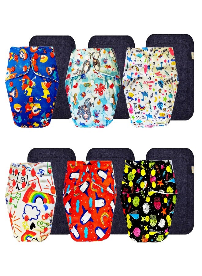 حفاضات قماشية فاخرة من دمبلدو مع حشوة سوداء (عبوة من 6 قطع) | مضادة للحساسية | وسادة ماصة بست طبقات | سهلة التنظيف | مثالية للأطفال الصغار | من 3 أشهر إلى 3 سنوات | للجنسين - Image 1
